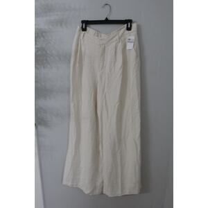 Women's White Wide Leg Pleated Trousers Size 10 High Rise Minimalist